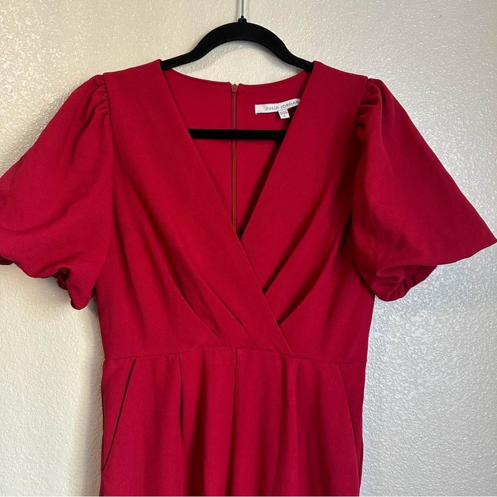 Julia Jordan Red Pantsuit Wide Leg Sz 2 Puff Sleeves - Picture 2 of 12